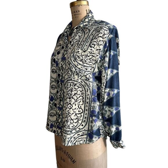 90s Instyle Long sleeve abstract pattern grey and black Rayon button down size M - Picture 2 of 11